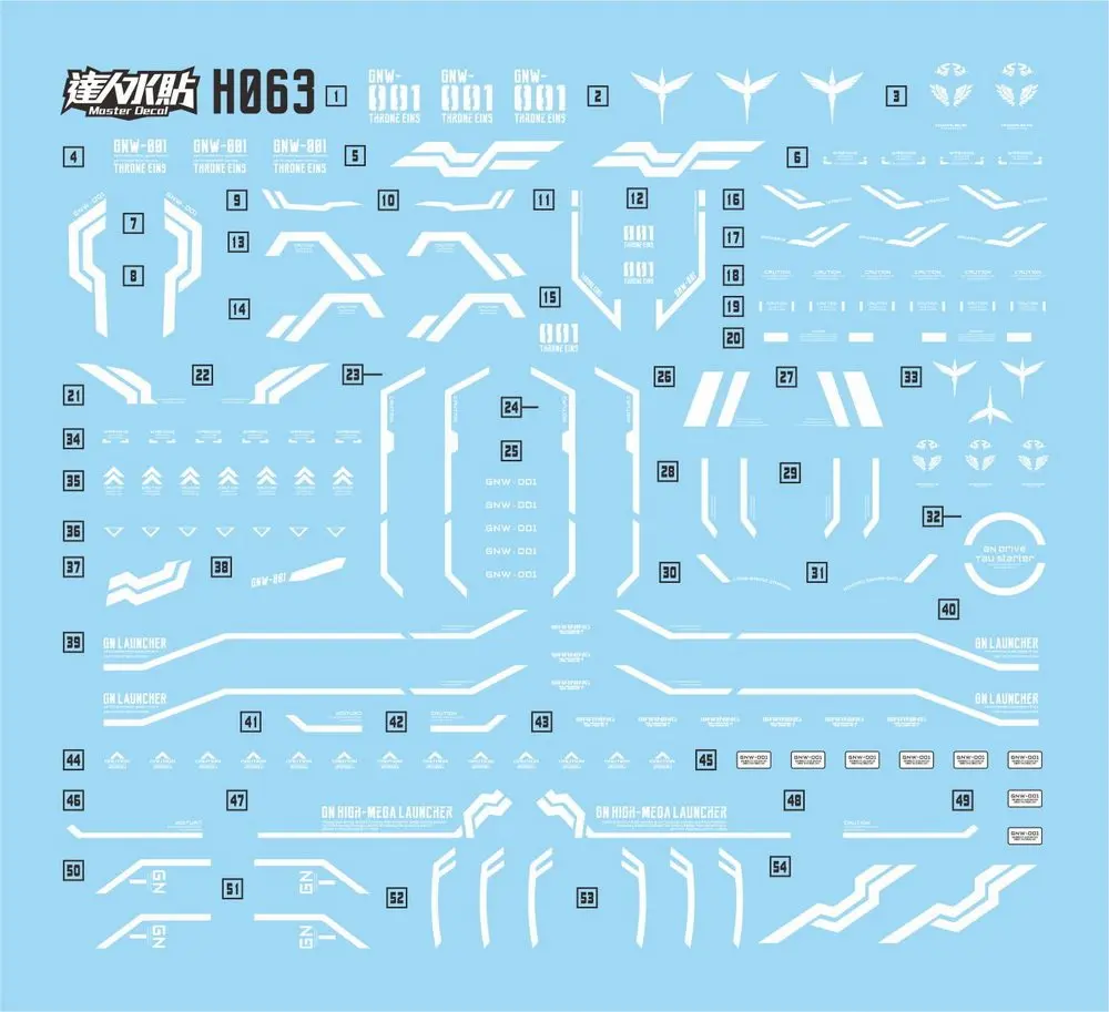 Master Ultra High Precision Fluorescent Water Decals H063 For HG 1/144 Throne Eins Hobby Model Building DIY Replacement Decor