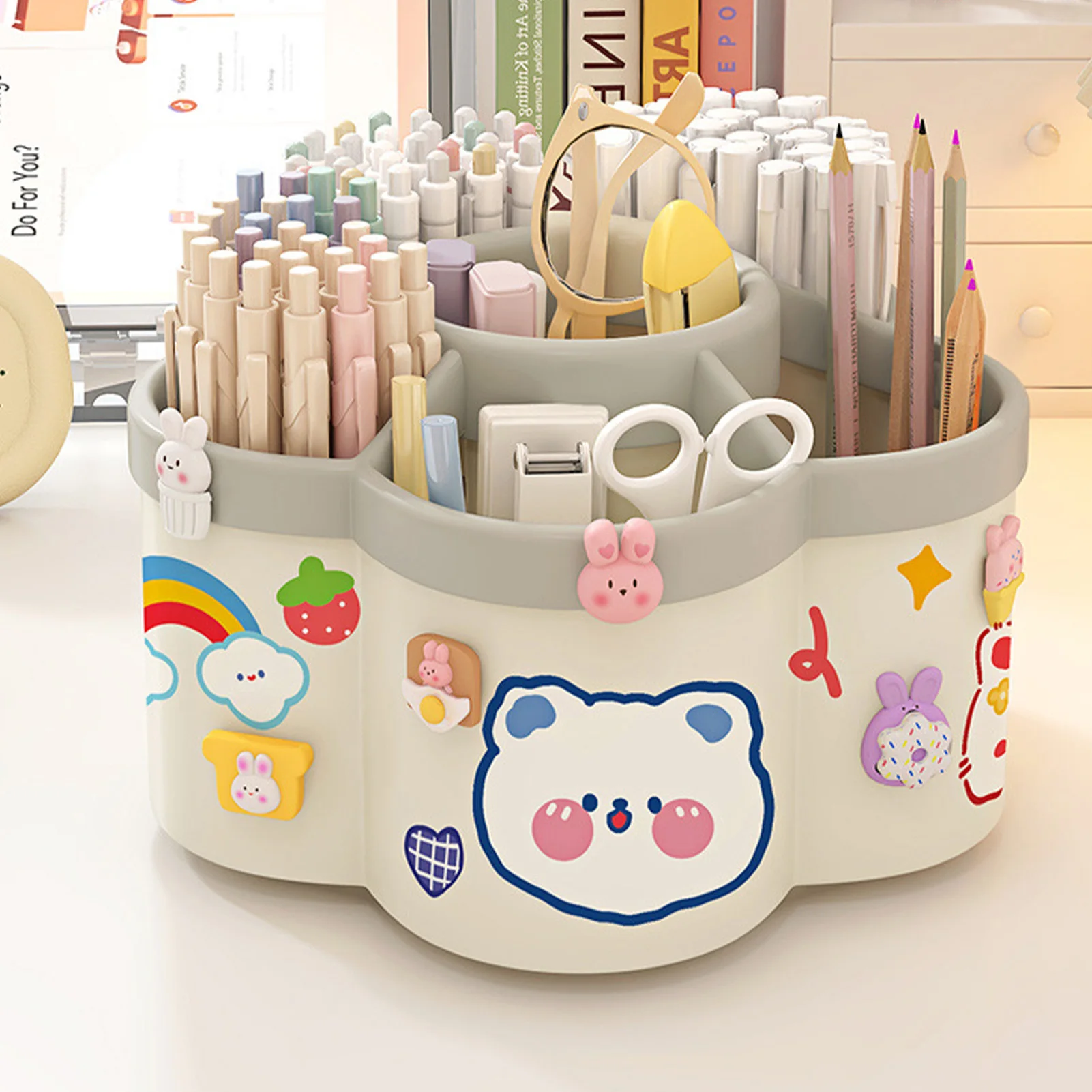 Desktop Rotating Stationery Pen Holder Large Capacity Storage Box Multifunctional Organizer Suitable for Cute Children Girls