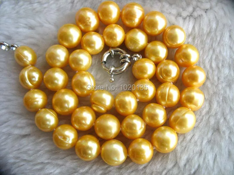 freshwater pearl necklace  yellow near round veins 9-10mm  17inch nature beads