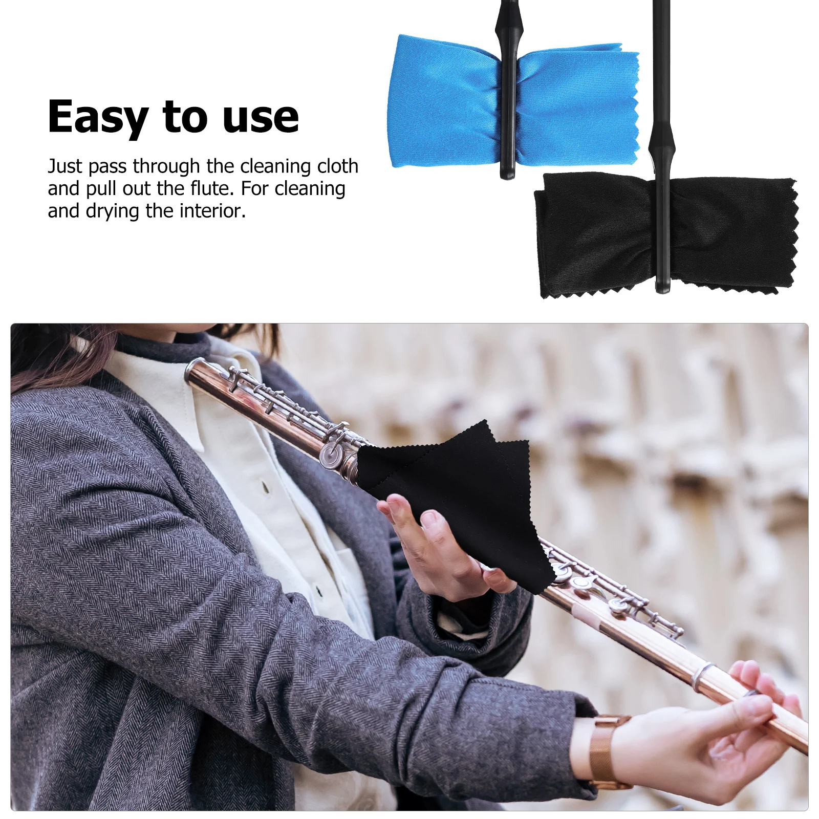 

2 Pcs Cleaning Cloths Stick Piccolo Rod Tarnishing for Flute Cleaners Swab Sticks