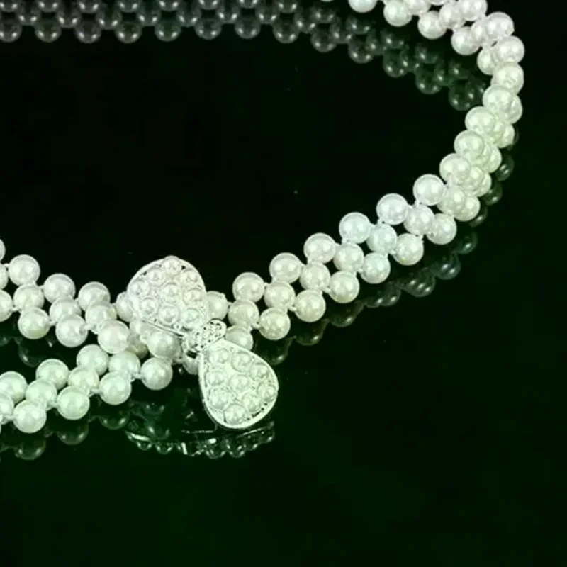 Eleganter, schlichter Taillengürtel mit Perlen und Strass – Modischer, elastischer, dünner Perlen-Taillengürtel für Damen