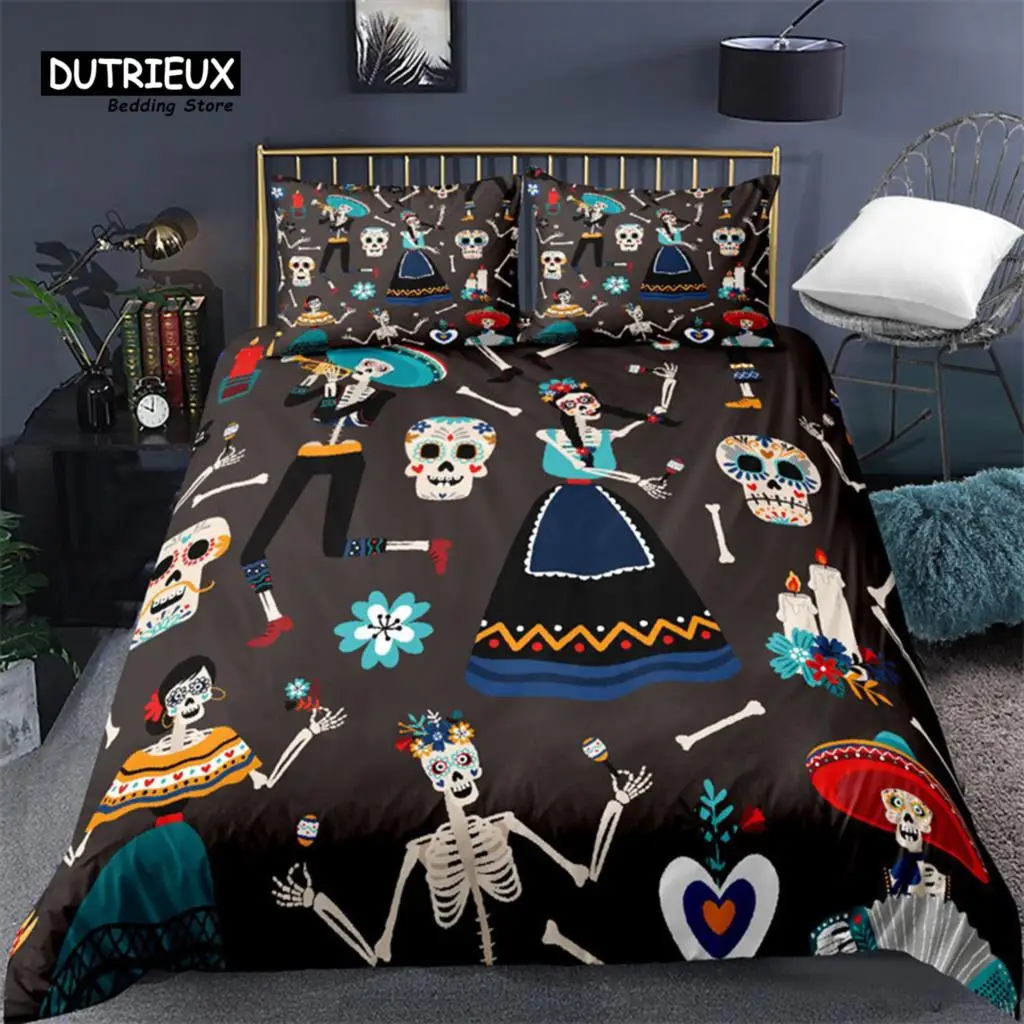 

Floral Skull Duvet Cover Twin Microfiber Gothic Skull Bedding Set Skeleton Bones Comforter Cover For Kids Adult Women Room Decor