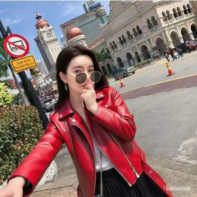 

Short 2025 Locomotive Korean PU Large Size Women's Leather Jacket Thin Women's Leather Jacket Spring and Autumn Slim New COAT