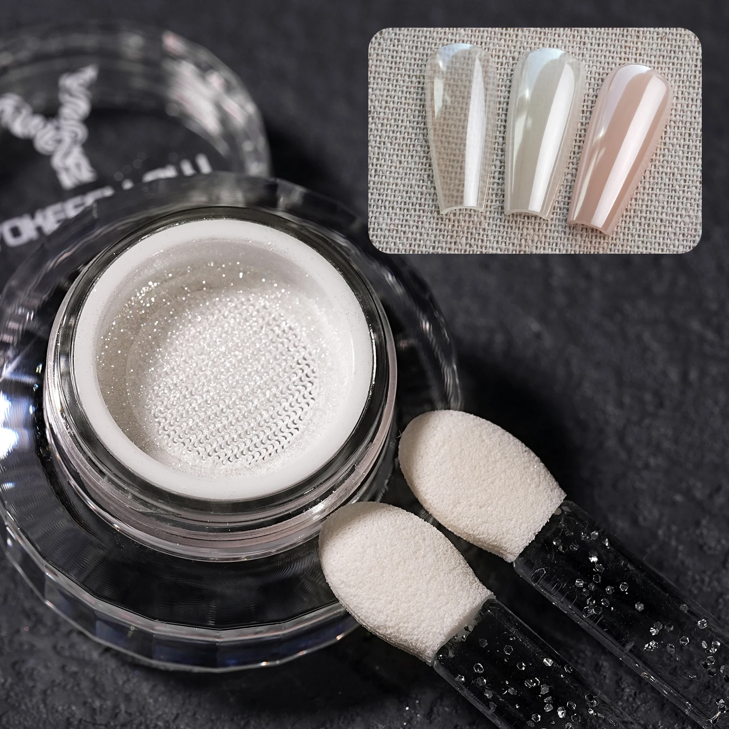 

YOKEFELLOW GleamTap Cushion Magic White Chrome Nail Powder Glazed Donut Pearlescent Nail Chrome Powder Nail Art Decoration GT211