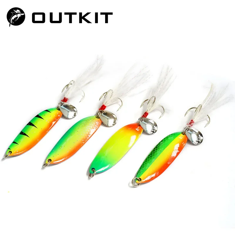 OUTKIT Metal Spoon Lure 5g/9g/13g/18g/21g Saltwater Fishing Lure With Feather Laser Body Sinking Bait For Carp Fishing Bait