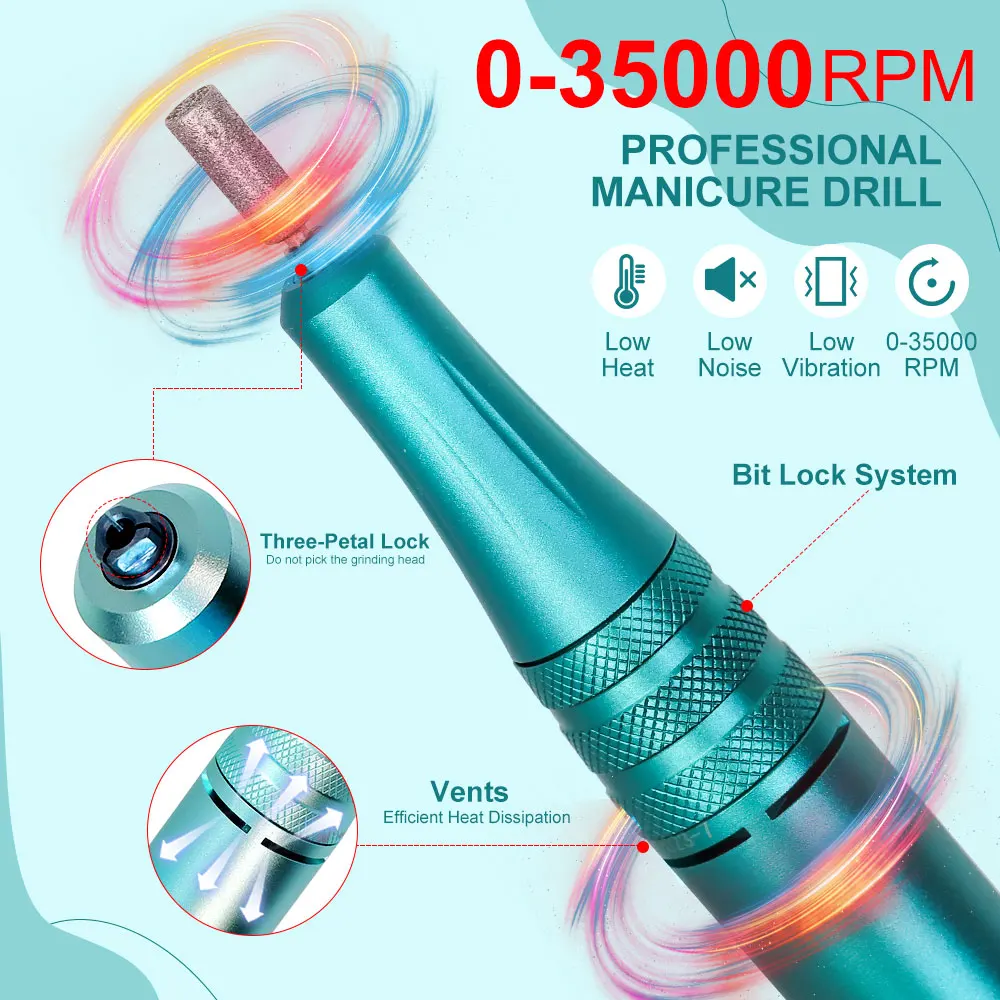 آلة حفر الأظافر مع شاشة LCD، مجموعة ملحقات أظافر احترافية منخفضة الضوضاء، معدات أظافر قابلة لإعادة الشحن