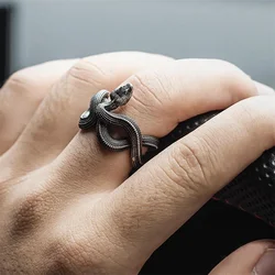 Vintage Gothic Domineering Black Color Snake Ring For Men Women Punk Handmade Stainless Steel Ring Jewelry Accessories Gift 2023
