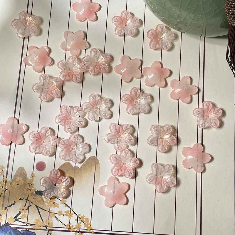 10PCS 21MM Glass Colorful Flower Beads Caps Sakura Flower Shape Beads For Jewelry Making DIY Headwear Earring Accessories Bulk
