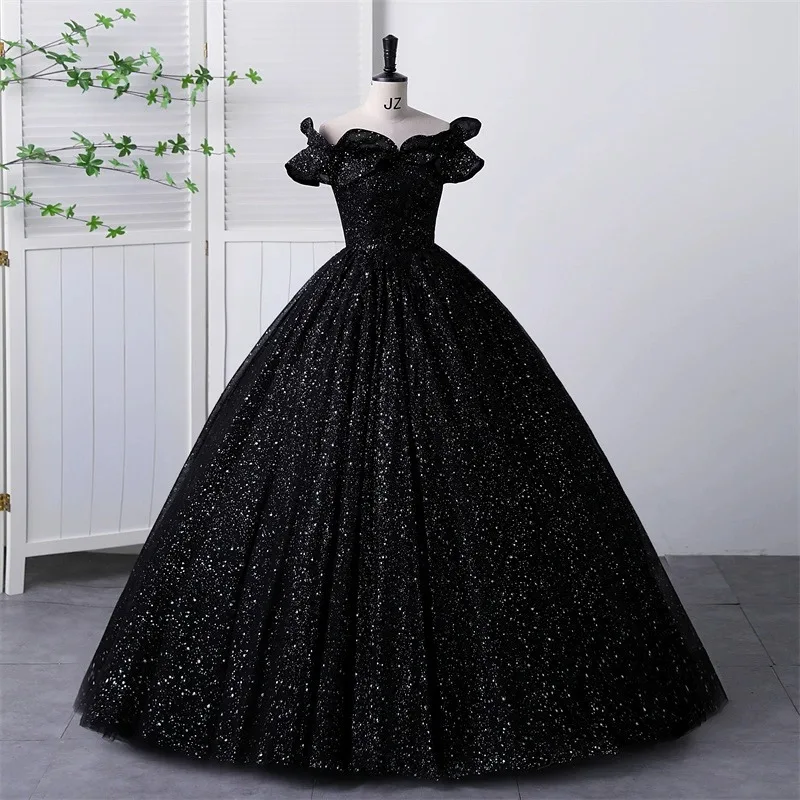 GUXQD-Vestido De baile De quinceañera, traje negro con lentejuelas, Formal, para Fiesta De cumpleaños y graduación