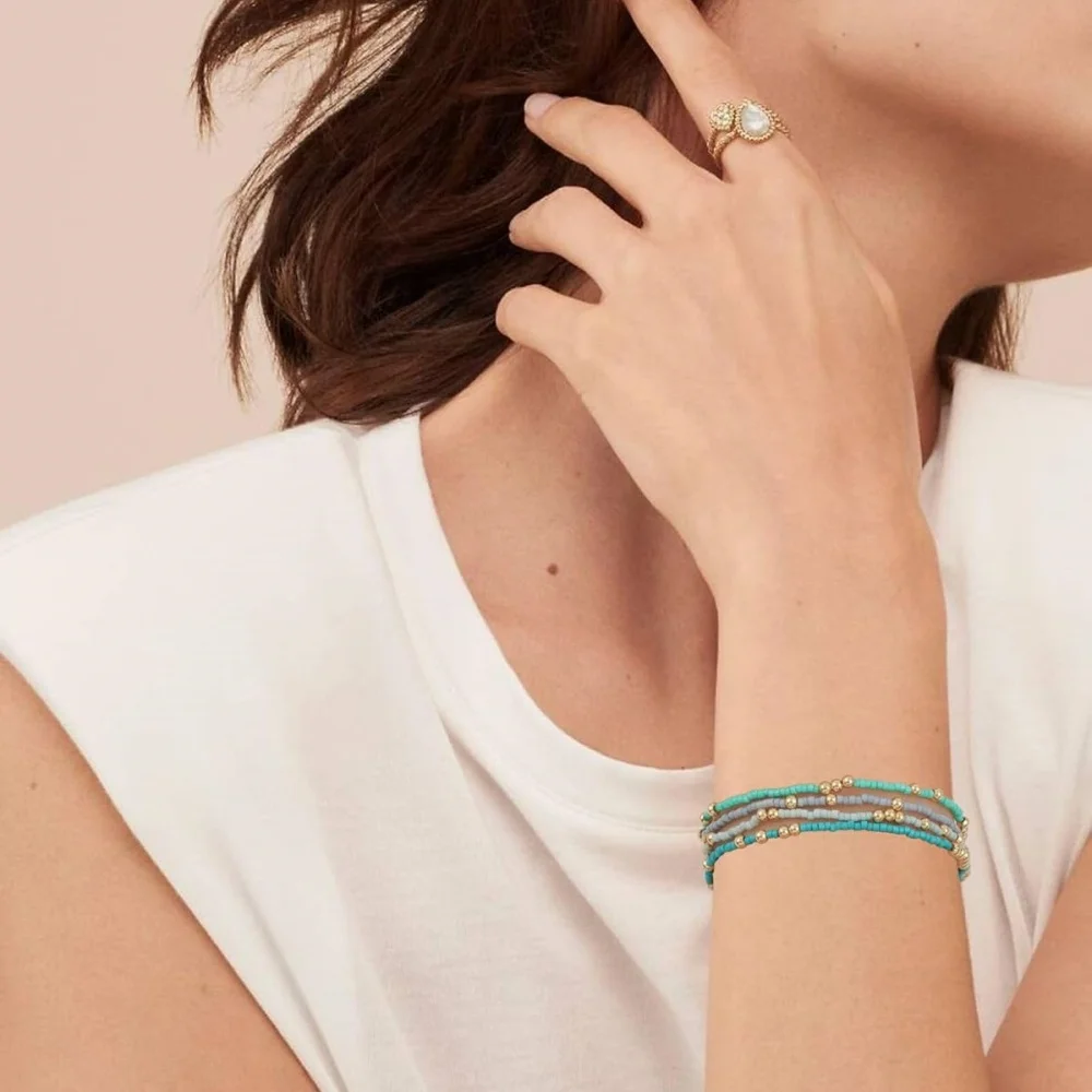 

4pcs Boho Gold Plated Copper Bead Bracelets for Women, Minimalist Stackable Stretch Jewelry Set, Summer Beach Accessories