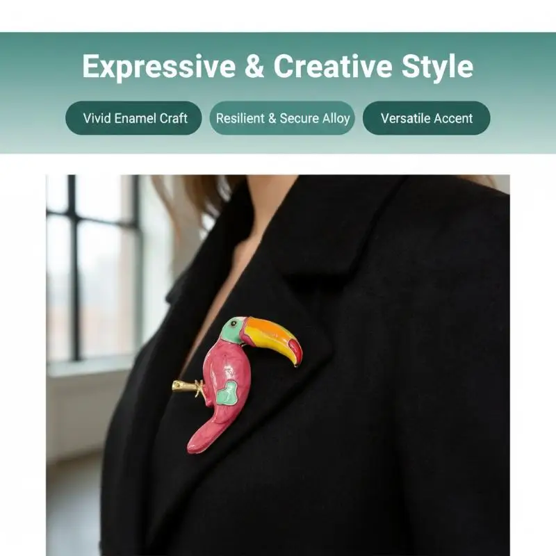 

High Quality Metal Vintage Colorful Enamel Parrot Brooch Elegant Lapel Pin for Women Men Prom Outfit Scarf Decoration Jewelry