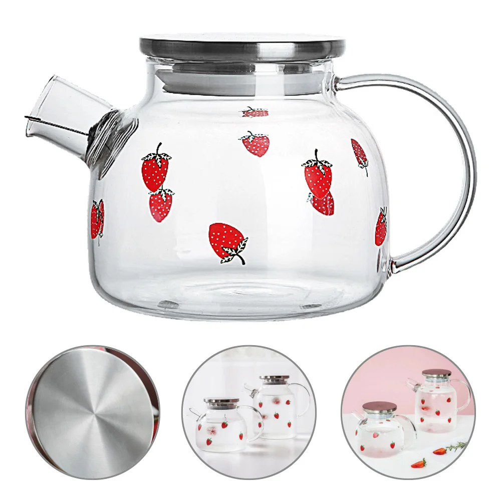 

1Pcs 1000ml Strawberry Designs Borosilicate Glass Teapot Easy Clean Infuser High Borosilicate Glass Tea Pot