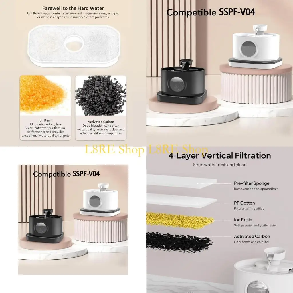 

L8RE Filters for Automatic Pet Water Fountain Water Dispenser Replacement Accessories