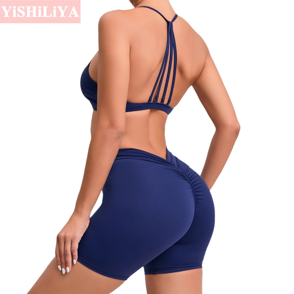 

Women's Seamless Yoga Set Shockproof And Sexy Bra High Waisted Fitness Shorts 2-Piece Push Up And Quick Dry Running Sportswear