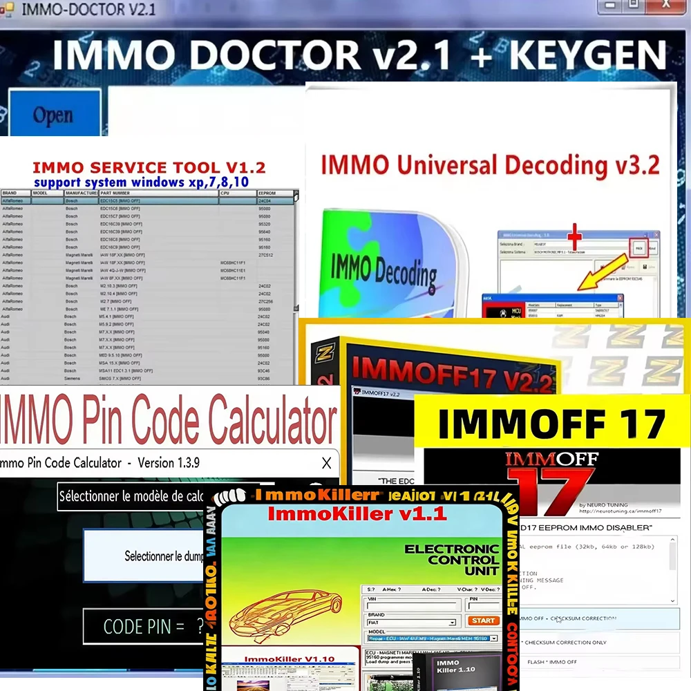 

Paquete de software IMMO OFF +immoff 17 + IMMO doctor + herramienta de servicio IMMO + ImmoKiller + calculadora de código PIN IM