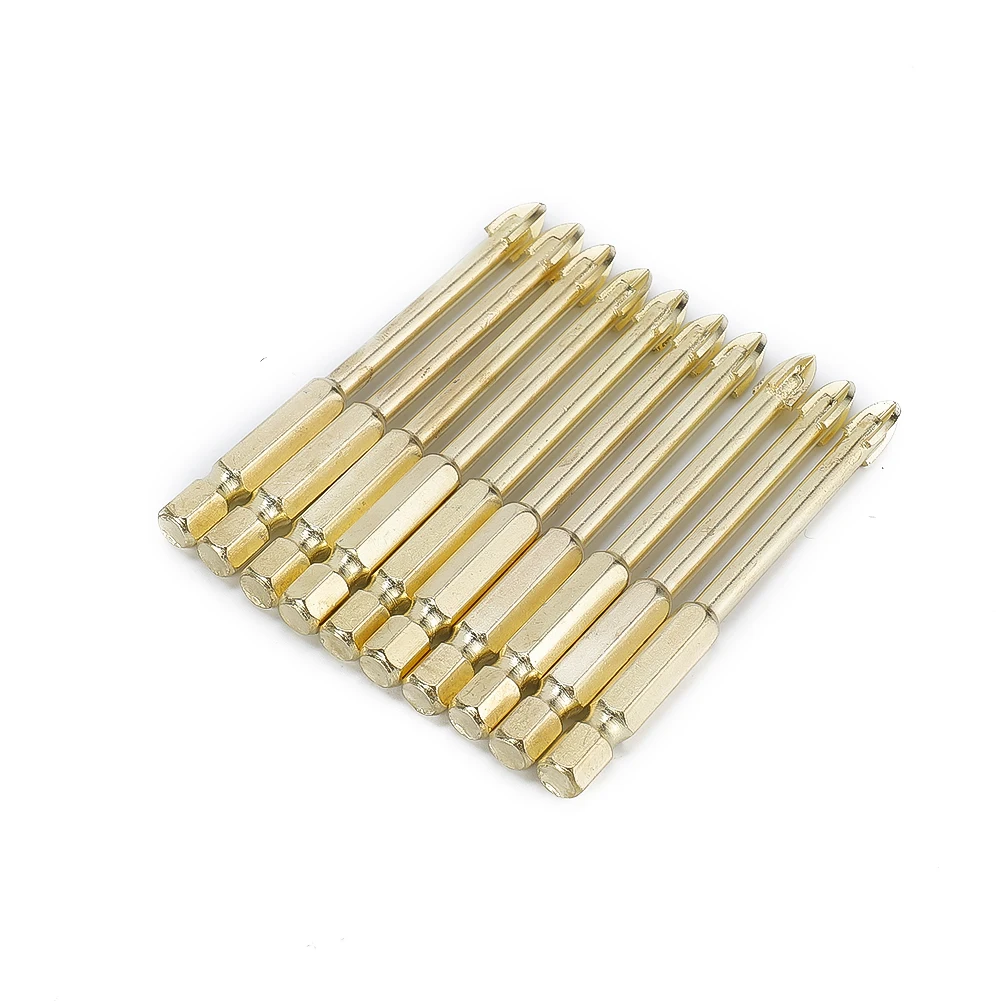 육각 섕크 골든 크로스 비트, 티타늄 코팅 세라믹 타일 대리석 유리 드릴 비트, 금속 가공용 스피어 헤드, 6mm, 5 개, 10 개