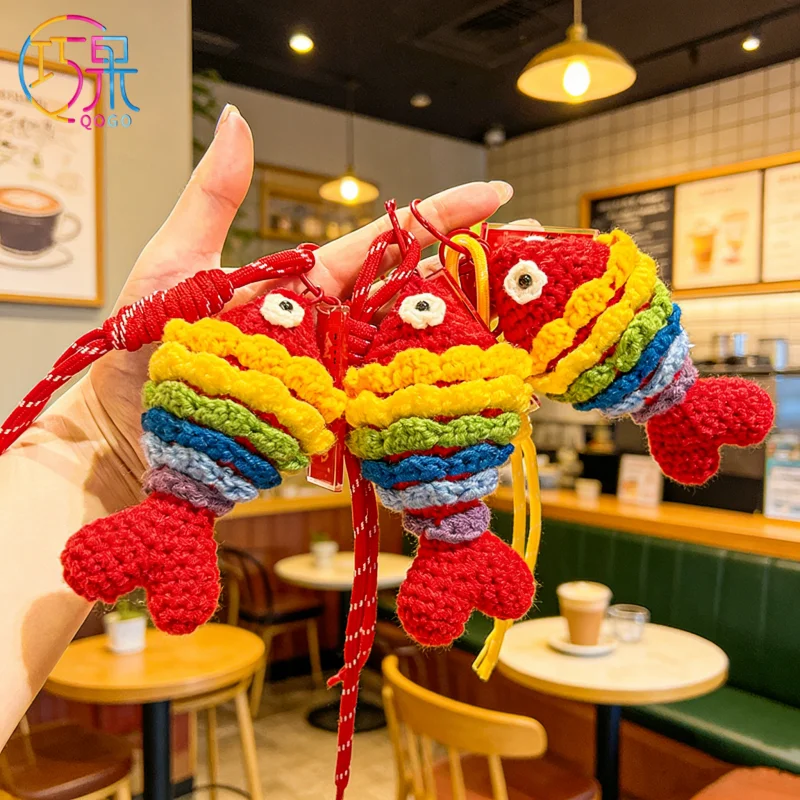 Creative cute cartoon wool crocheted rainbow koi keychain exquisite fashion bag pendant gift for friends