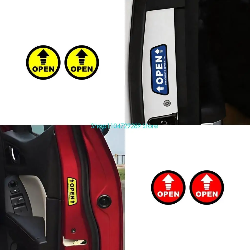 D8KE Car Door Opening Reminder Sticker with Visible OPEN Lettering, PVC Label for Vehicle Door-Opening Awareness Use
