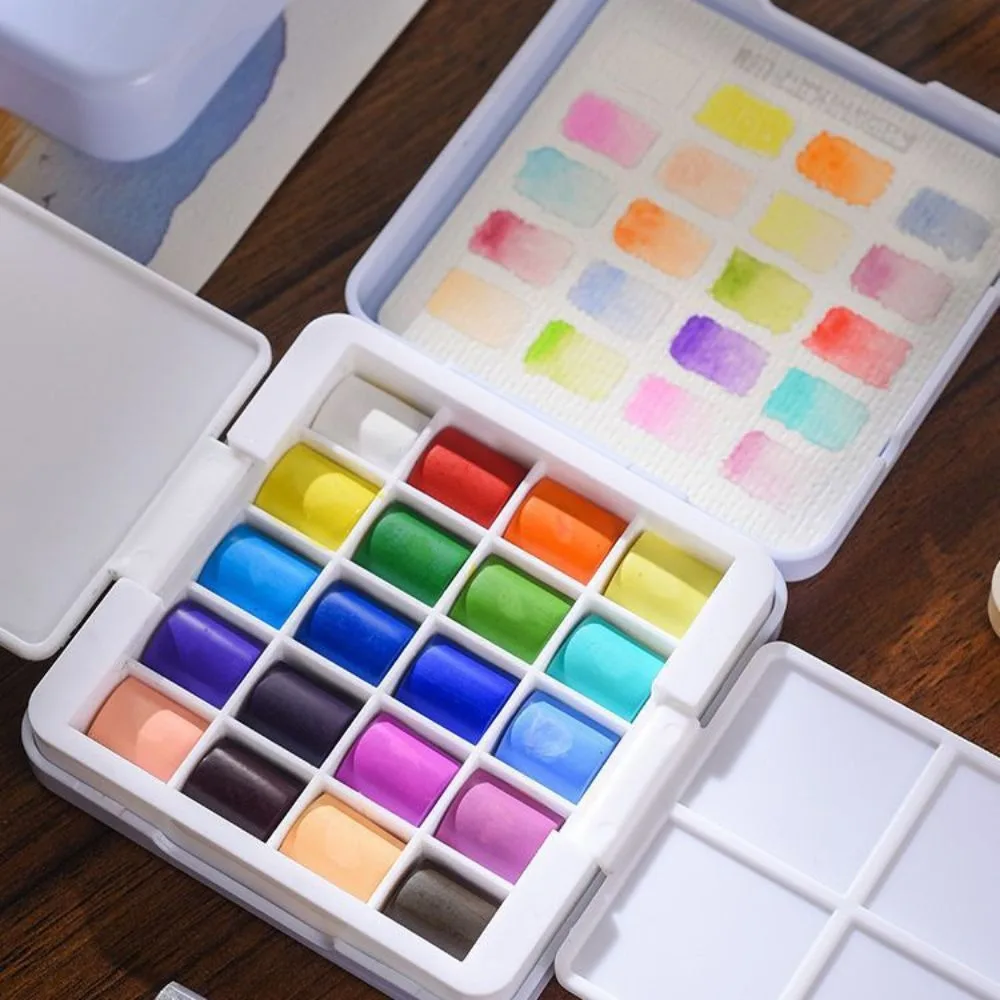 Professional Solid Watercolor Paint Set with Painting Brush Drawing Watercolor Pigment Kit 20 Colors Portable DIY Painting Kit