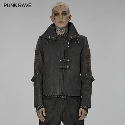 PUNK RAVE Men's Gothic Post-apocalyptic Style Asymmetric High Collar Short Jacket Rivets Personality Casual Autumn/Winter
