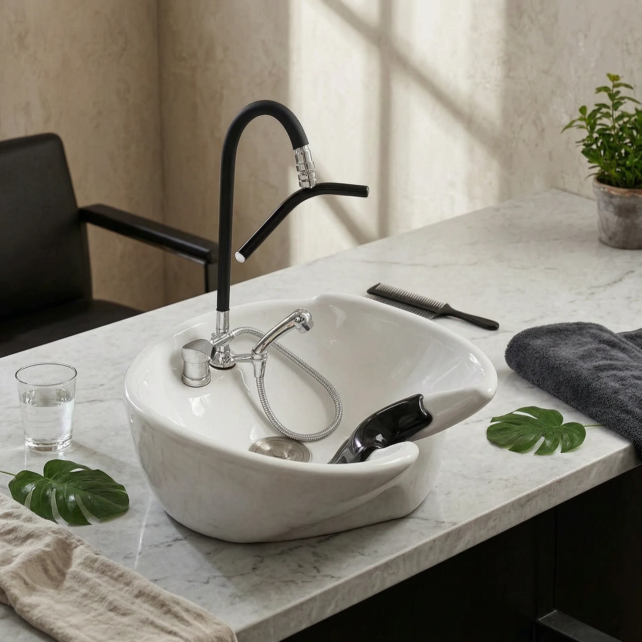 Rociador de Circulación de Agua para Lavacabezas, Accesorio Metálico para Lavabo de Peluquería, Acabado Plateado, Equipo de Salón Resistente a las Manchas
