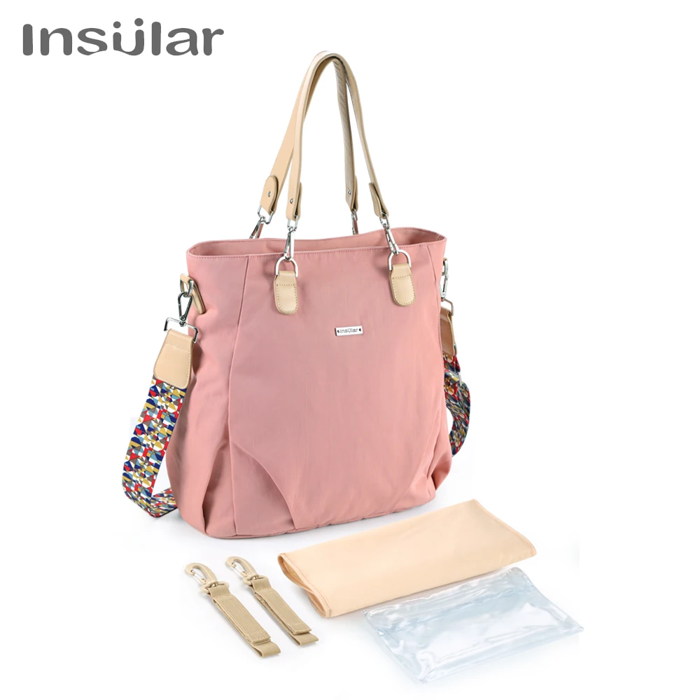 Insular-Bolsa de pañales para bebé, bolso para cambiar pañales multifuncional, estilo cochecito para mamá, bolso de mano para el cuidado del bebé