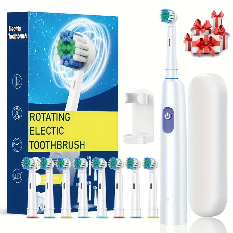 Electric Toothbrush Rotary Rechargeable Electric Toothbrush for Adults Rotating Electric Toothbrushes with 8 Soft Brush Heads