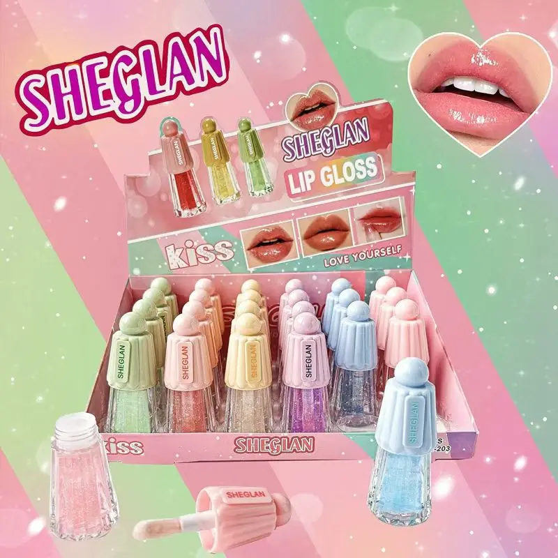 24Pcs SHEGLAN Fruity Lip Gloss Set 6 Colors Plumping Watery Lip Glow Oil Moisturizing Lip Oil Lips Cosmestic