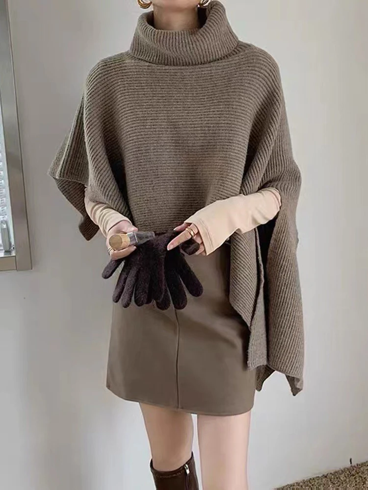 [EWQ] Irregular Turtleneck Sweater  Women Fashion Sleeveless Long Pullover Shawl Scarf Knited Top 2024 Autumn Winter New 16U4358