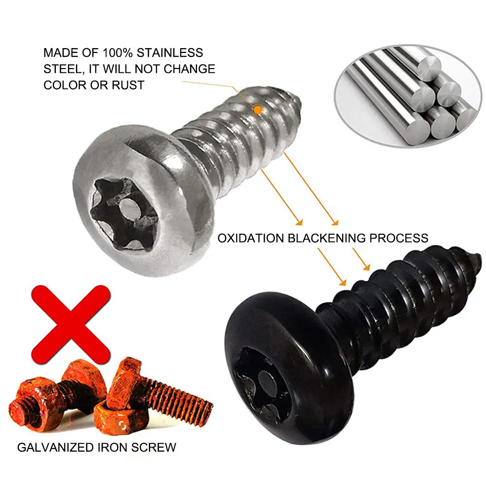 Anti Theft License Plate Screws Kits - Rustproof Stainless Steel Car Tag Plate