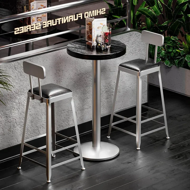 Modern Wrought Iron Industrial High Bar Table and Stool Set Round Retro Coffee Shop Furniture Simple Design