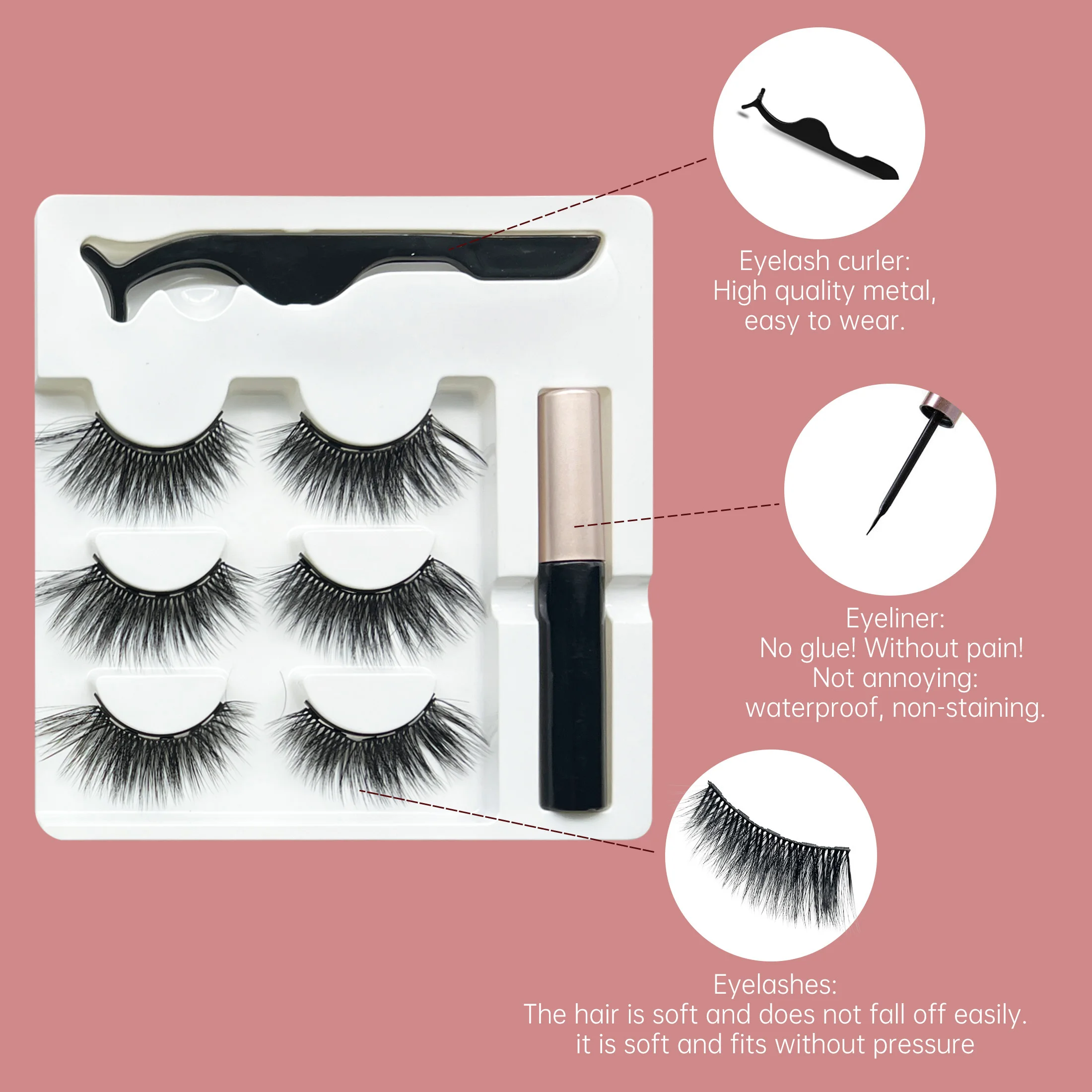 3 paires de cils magnétiques Eyeliner pince à épiler ensemble 3D cils de vison naturel artificiel faux cils moelleux Volume vaporeux