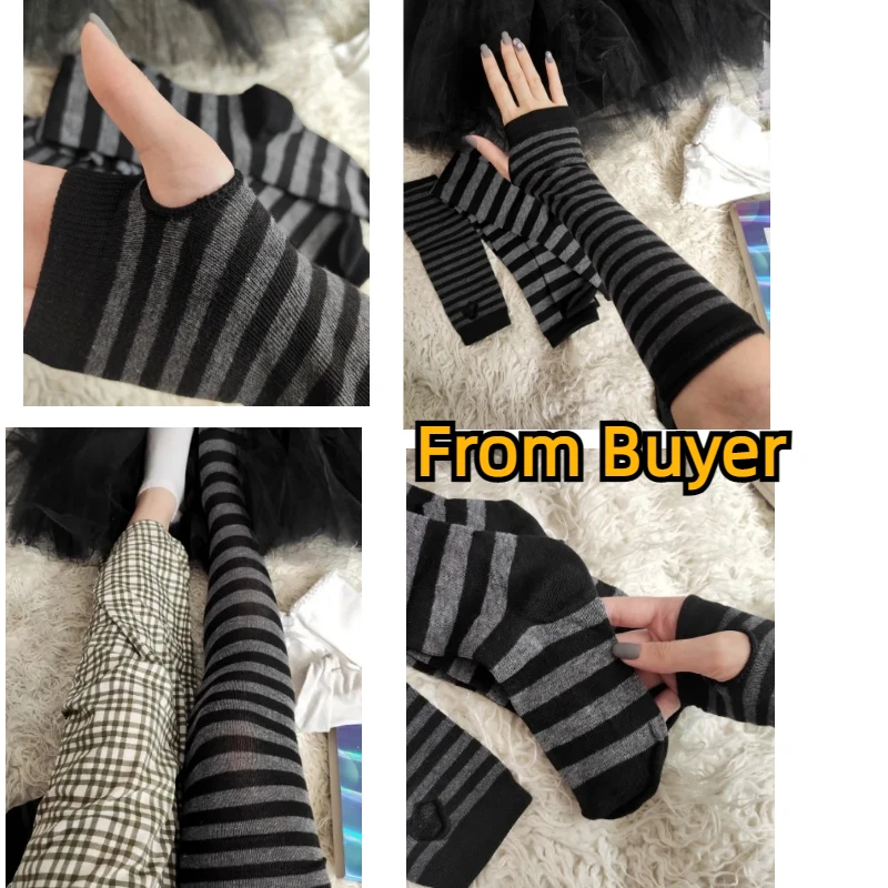 1 Set Women Girls Over Knee Long Stripe Printed Thigh High Cotton Socks Arm Sleeve Gloves Sweet Cute Plus Size Overknee Socks