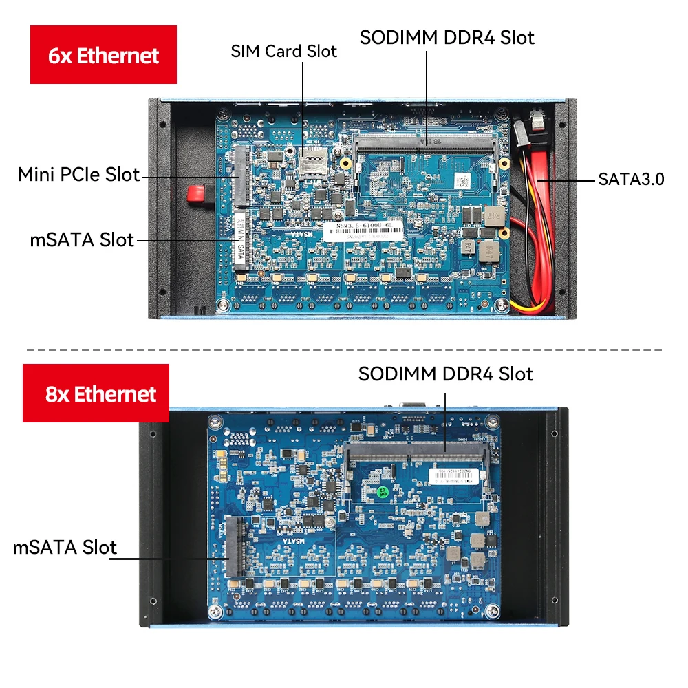 XCY Firewall Mini PC 8x Ethernet i211AT NIC Intel Celeron 3865U CPU Compatibile con Windows Ubuntu Pfsense Debian OpenWrt