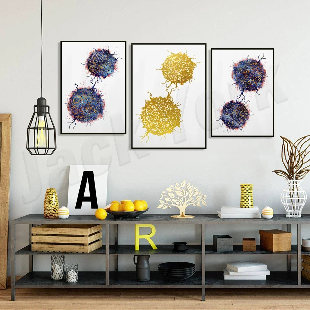 T Cell Human T Cell Science Immunology Biology Poster, Golden Watercolor Medical Science Gift