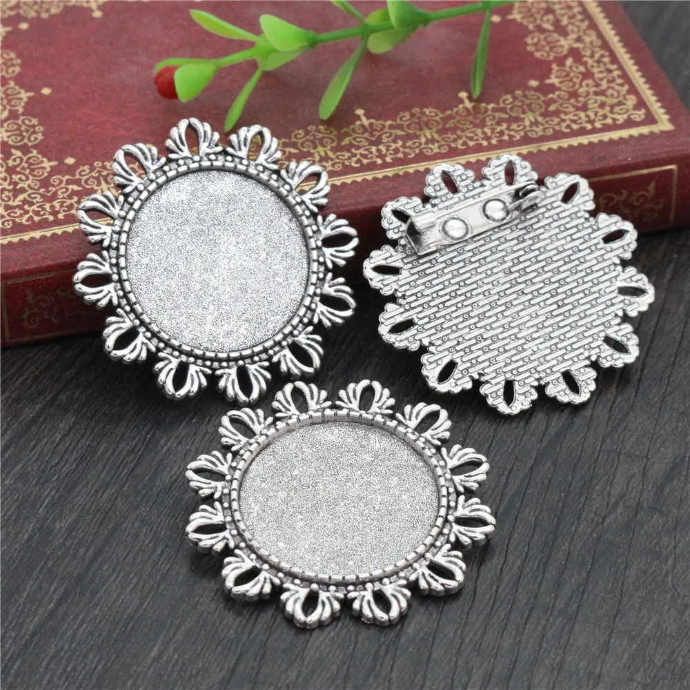 New Fashion 5pcs 25mm Inner Size Antique Silver Plated and Antique Bronze and Antique Gold Color Brooch Cabochon Base Setting