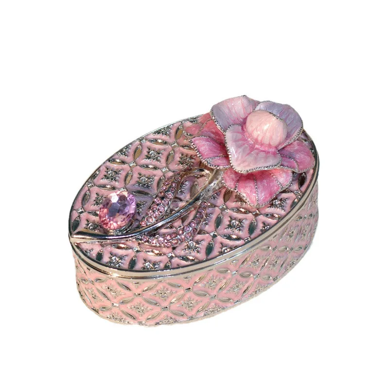 Enamel jewelry metal ornaments medieval high-grade rose oval jewelry storage box gift