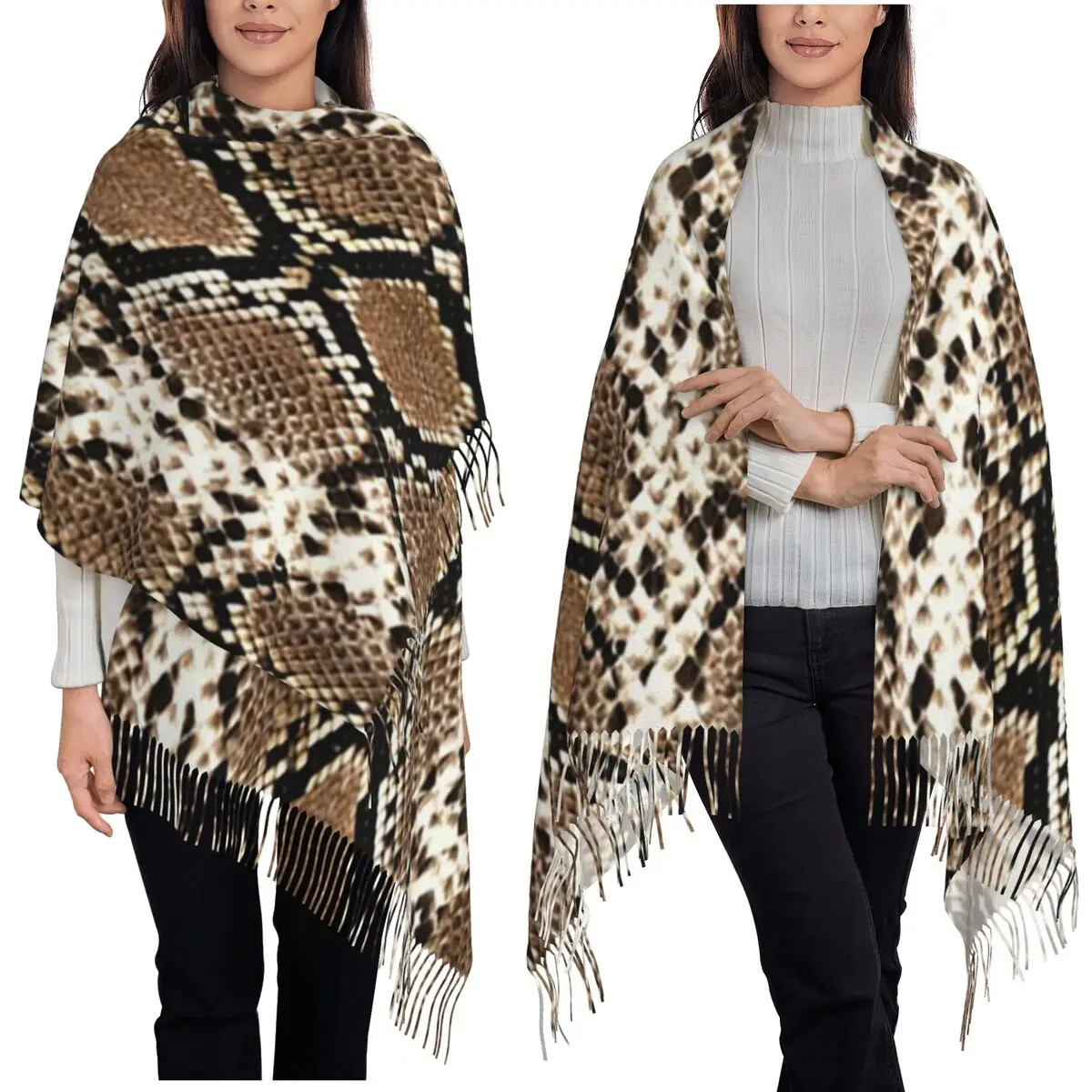 Python Skin, Snake Pattern Scarf Tassel Scarves for Women Soft Warm Shawls and Wraps Large Fall Winter Shawl Wrap