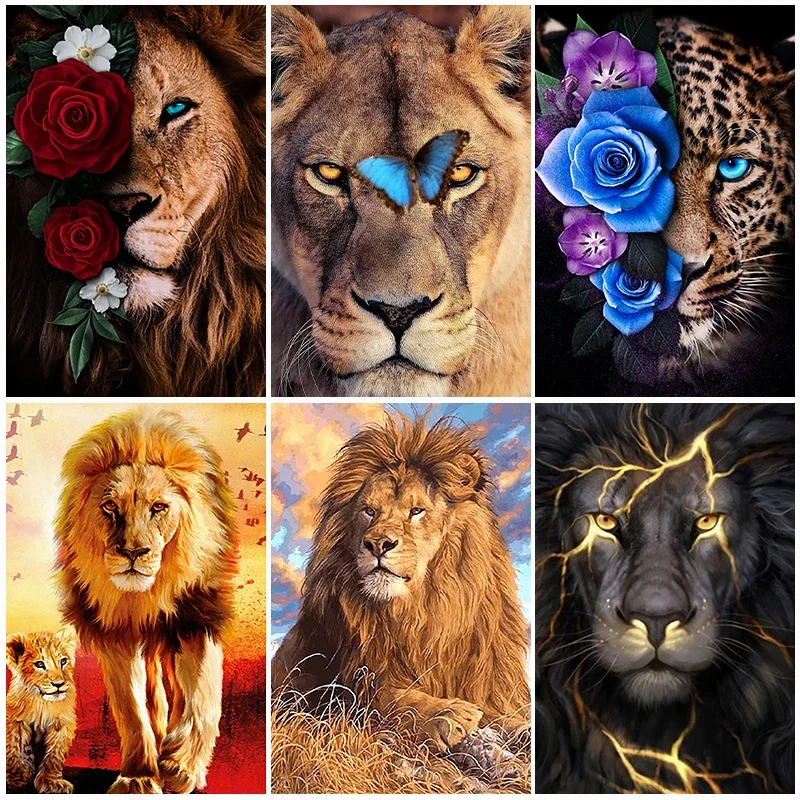 5D DIY Diamond Painting Lion Kits Mosaic Embroidery Animals Rhinestones Round Drill Cross Stitch Art Craft Home Decor Gifts