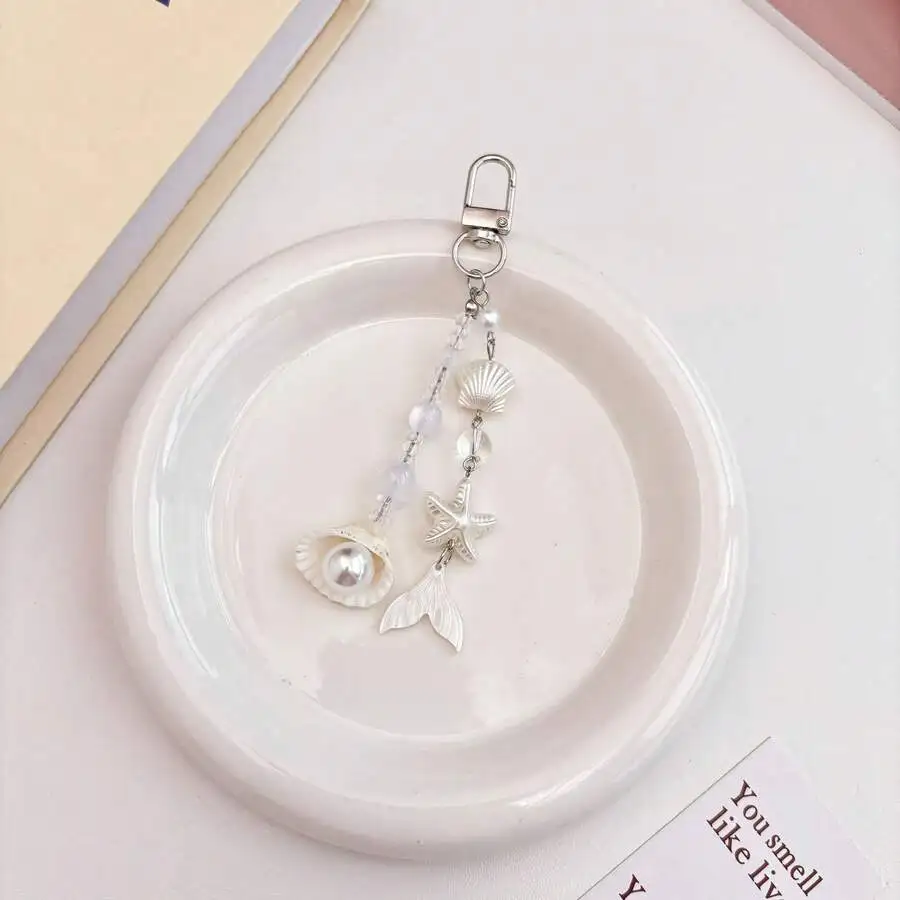 1 Unisex New Handmade Ocean-Themed Starfish, Seashell, Pearl, Fishtail Phone Charm, Style Camera, Instant Camera Bag Pendant, Ke