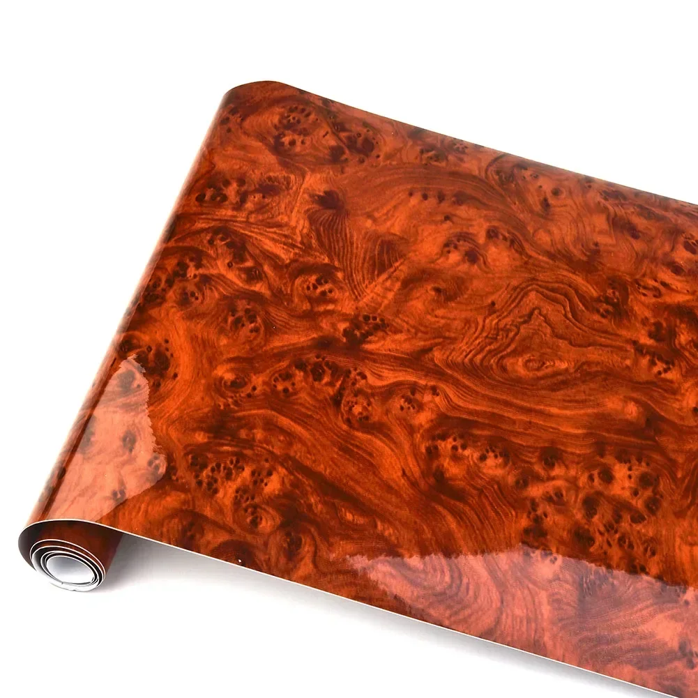 30x124CM 3D High Glossy Wood Grain Vinyl Film Car Stickers Waterproof DIY Styling Wrap Auto Vehicle Detailing Internal Car Acces