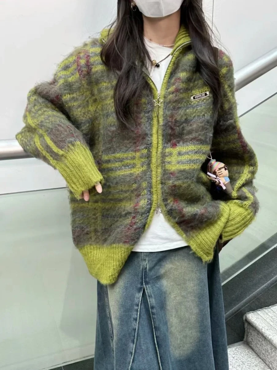 

Женский вязаный свитер в стиле ретро в американском стиле Lazy Sle, свободный открытый кардиган Fce, модная осенне-зимняя одежда