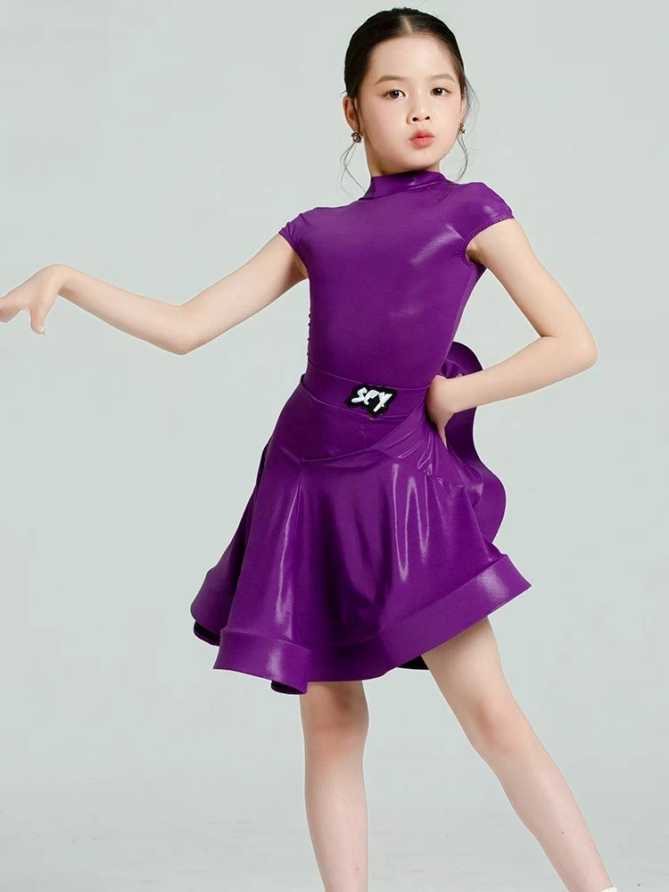 2026 Summer Shiny Latin Competition Dress Smooth Cooling Fabric Multi Colors Kid Professional Tournament Stage For Young Dancers view 2