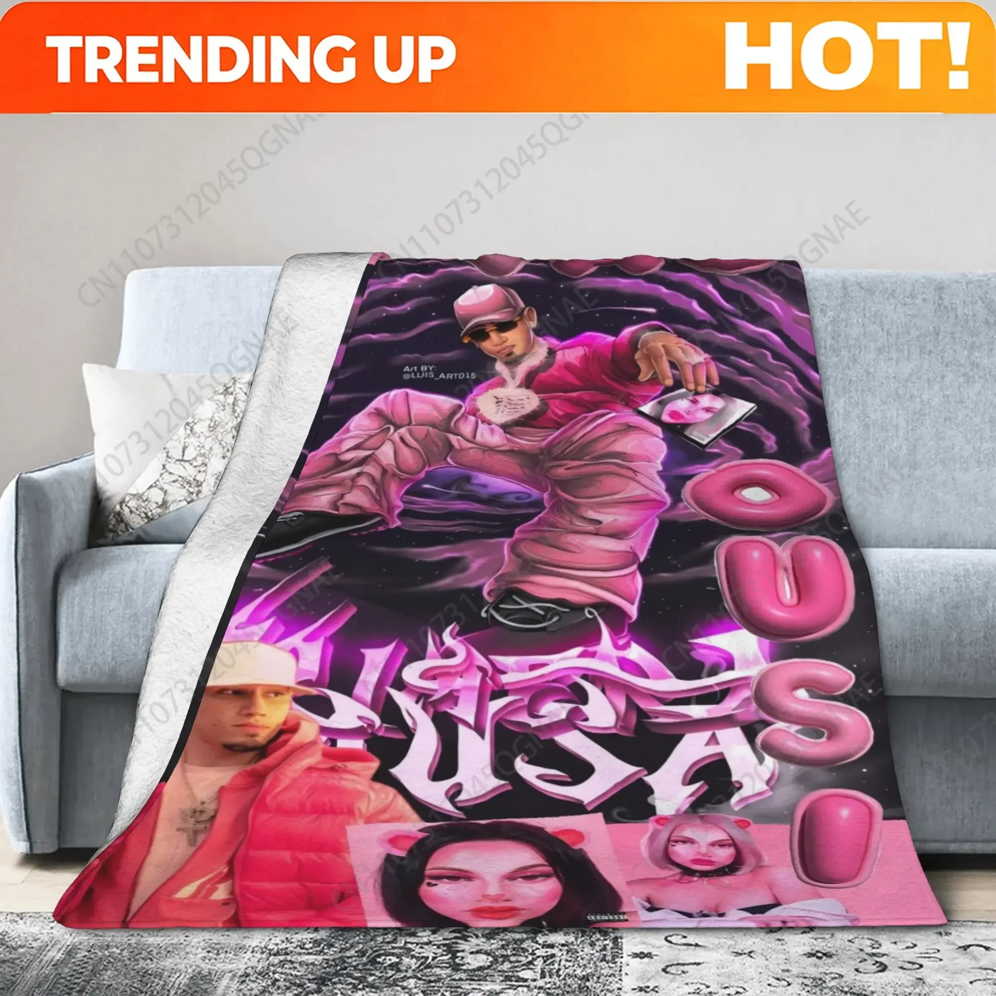 OMAR COURTZ Concept Plush Blanket - Omar's Face & Name Design with Iconic Outfits & Music Logos, All-Season Soft Bedspread for F