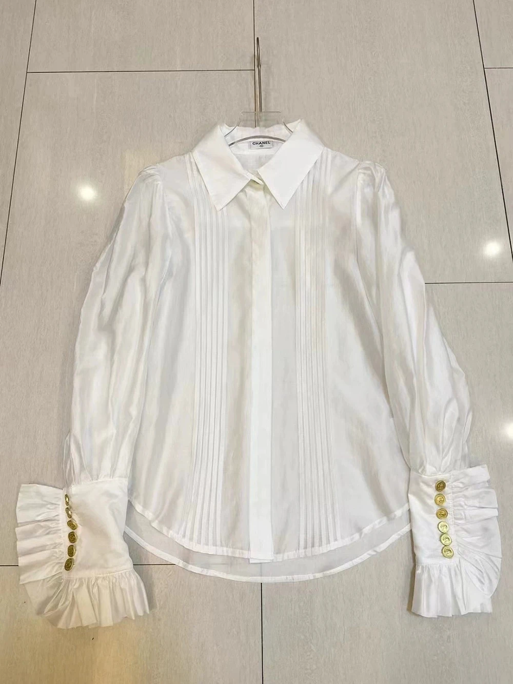 Franse stijl elegante effen kleur tops herfst 2025, nieuwe high-end revers geplooide collage manchetknopen shirt-GZXX 957