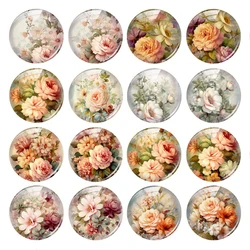 Retro Handmade Flower Round Photo Glass Cabochon Charm Demo Flat Back Cameo For Diy Jewelry Making Findings Accessories Necklace