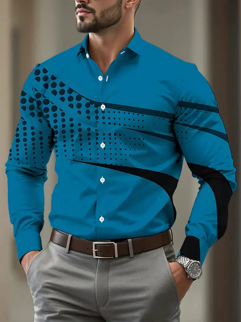 Men's New Collar Shirt Long Sleeve Casual Multi-Pattern 3D Art Print Comfort Strap Button  New Series