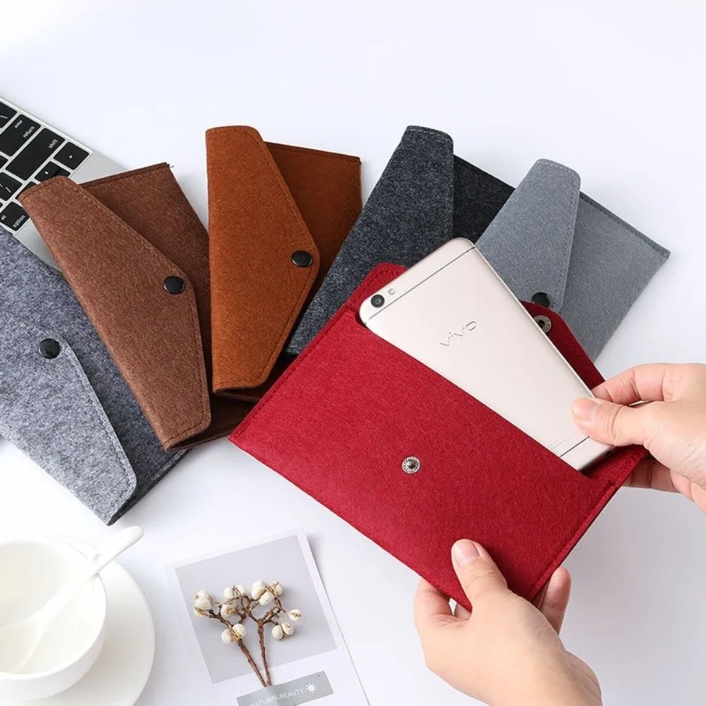 New PVC Lining Felt Phone Pocket Buckle Closure Bill Compartment Credit Card Holder Lightweight Change Purse Daily Use