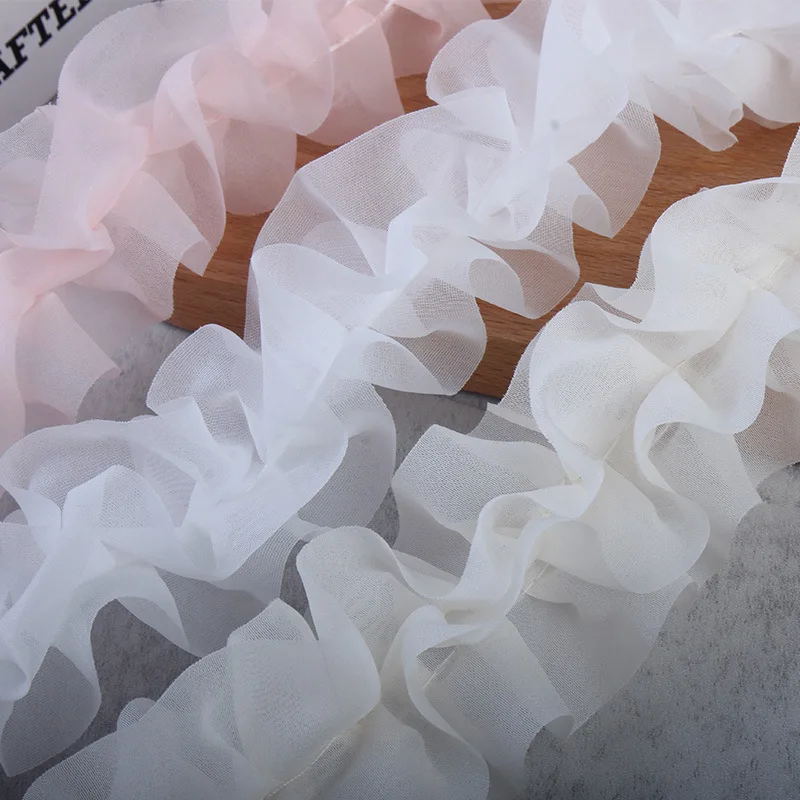 

41 ярдов двухслойный эластичный шифон со сложенной эластичной кружевной отделкой, аксессуары для волос, повязка на голову, веер, детская одежда, плиссированное кружево 2025