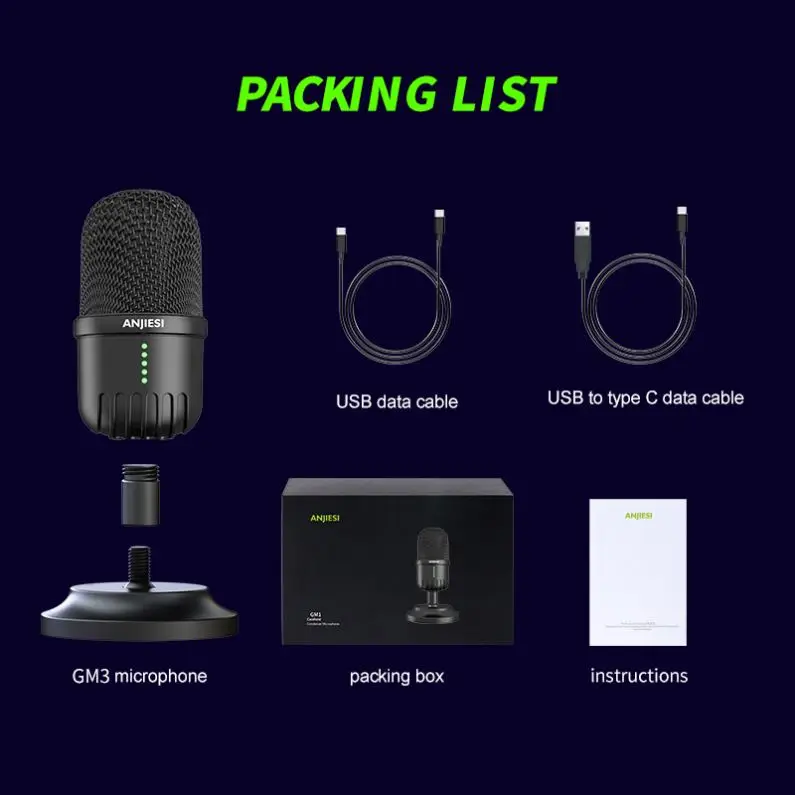 Professional Recording Studio Mini USB Condenser Microphone with tripod Stand for Phone PC Skype Online Gaming Vlogging Mike